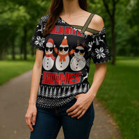 Chillin With My Snowmies Christmas Cross Shoulder Shirt Xmas Holiday Patterns - Wonder Print Shop