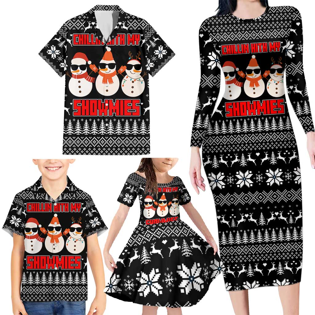 Chillin With My Snowmies Christmas Family Matching Long Sleeve Bodycon Dress and Hawaiian Shirt Xmas Holiday Patterns - Wonder Print Shop