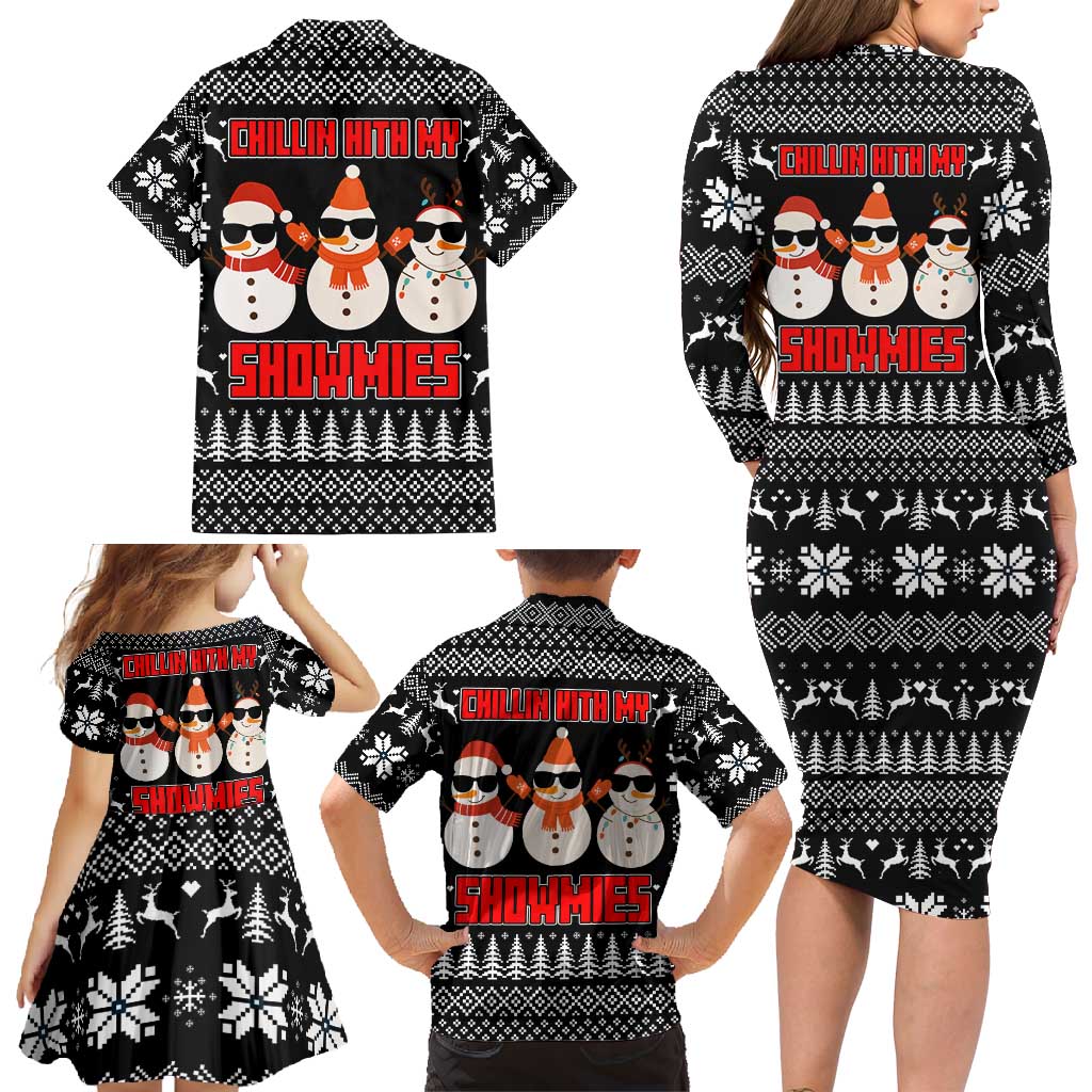 Chillin With My Snowmies Christmas Family Matching Long Sleeve Bodycon Dress and Hawaiian Shirt Xmas Holiday Patterns - Wonder Print Shop