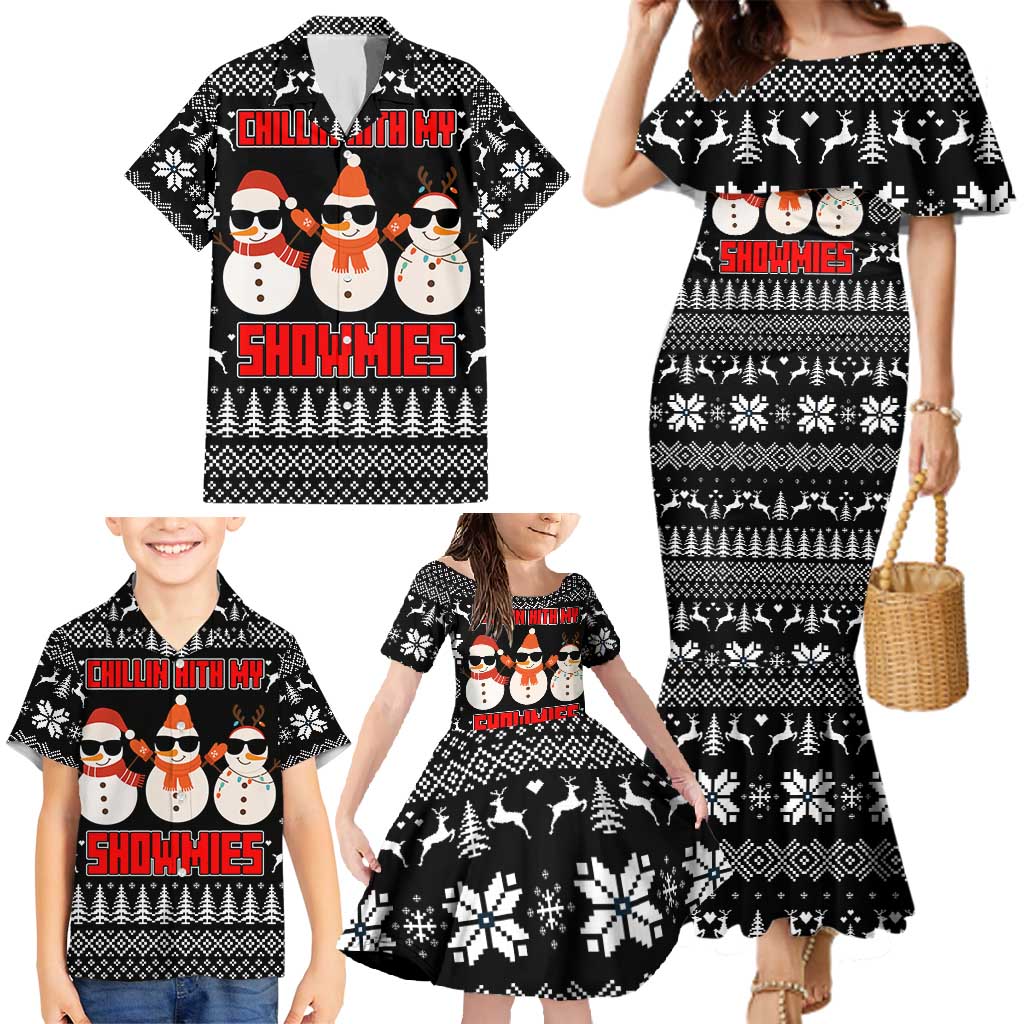 Chillin With My Snowmies Christmas Family Matching Mermaid Dress and Hawaiian Shirt Xmas Holiday Patterns - Wonder Print Shop