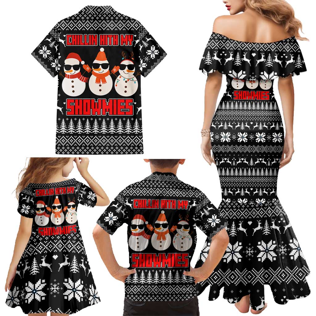 Chillin With My Snowmies Christmas Family Matching Mermaid Dress and Hawaiian Shirt Xmas Holiday Patterns - Wonder Print Shop