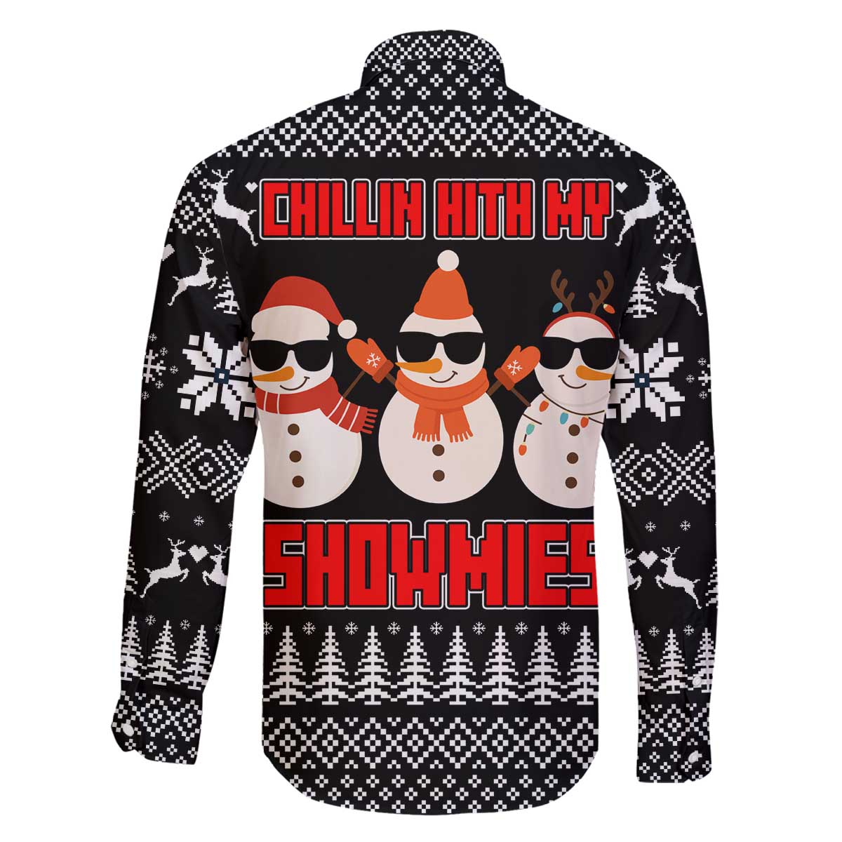 Chillin With My Snowmies Christmas Family Matching Off The Shoulder Long Sleeve Dress and Hawaiian Shirt Xmas Holiday Patterns - Wonder Print Shop