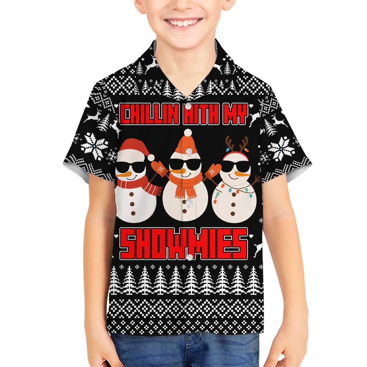 Chillin With My Snowmies Christmas Family Matching Off The Shoulder Long Sleeve Dress and Hawaiian Shirt Xmas Holiday Patterns - Wonder Print Shop