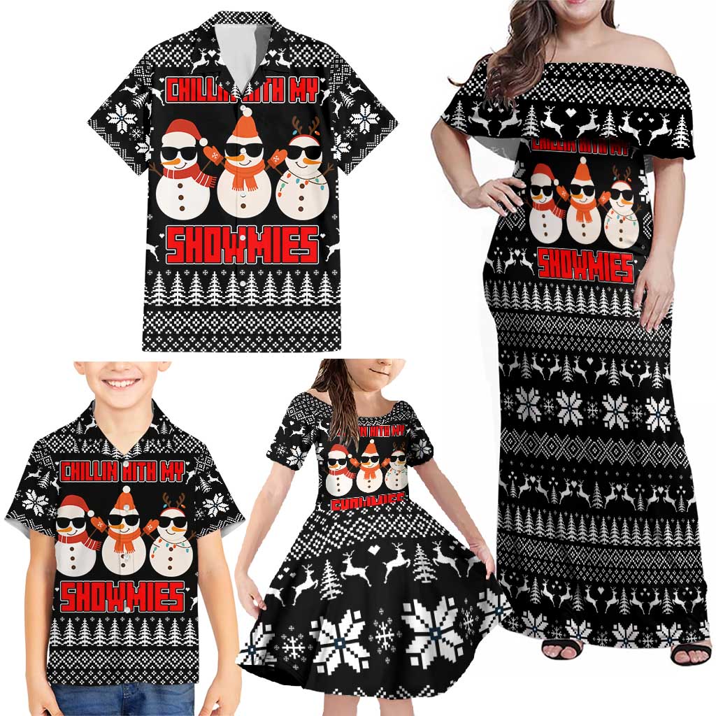 Chillin With My Snowmies Christmas Family Matching Off Shoulder Maxi Dress and Hawaiian Shirt Xmas Holiday Patterns - Wonder Print Shop