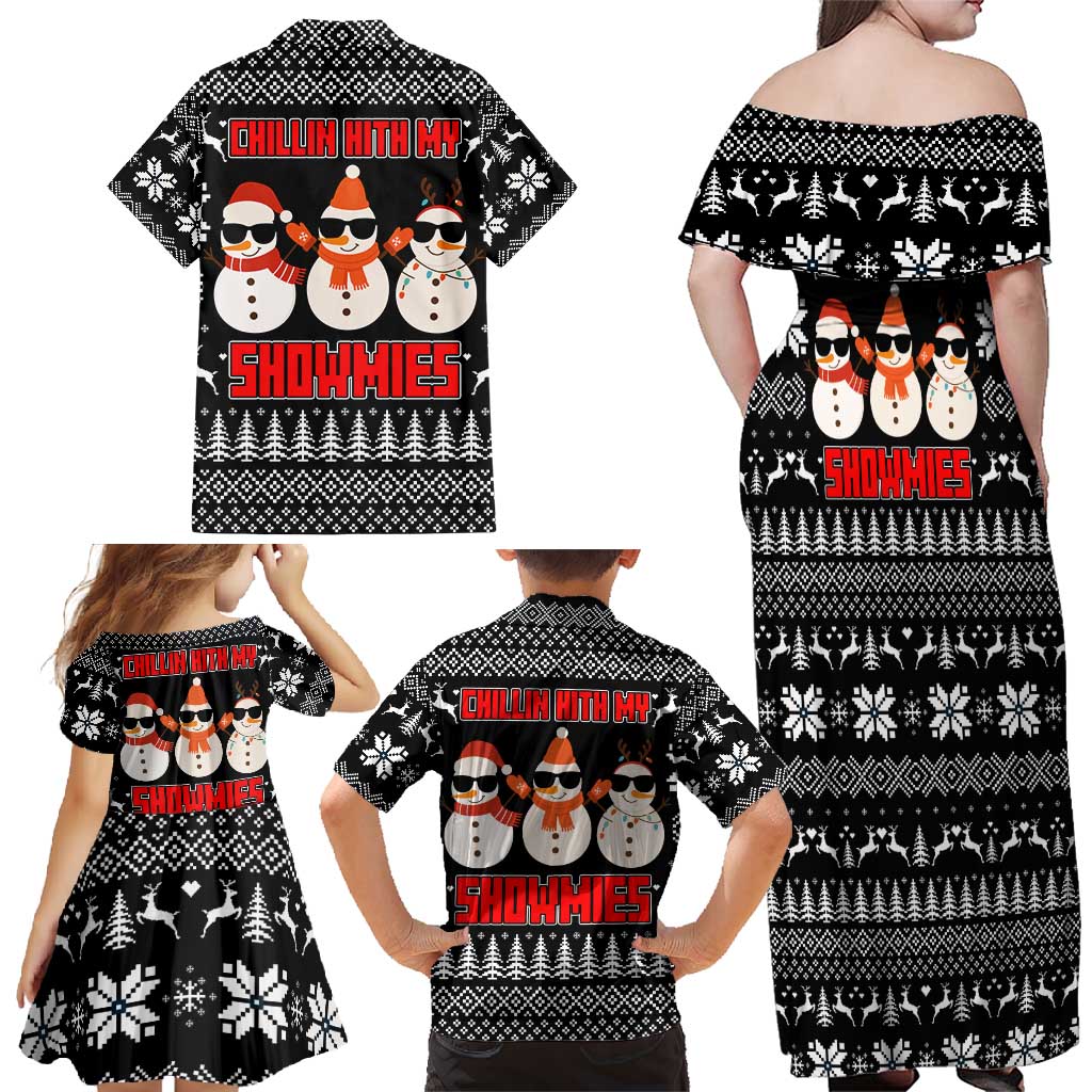Chillin With My Snowmies Christmas Family Matching Off Shoulder Maxi Dress and Hawaiian Shirt Xmas Holiday Patterns - Wonder Print Shop