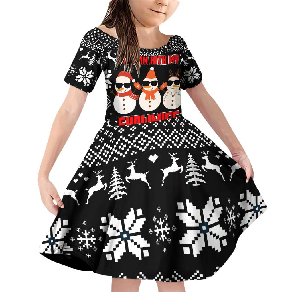 Chillin With My Snowmies Christmas Family Matching Off Shoulder Short Dress and Hawaiian Shirt Xmas Holiday Patterns - Wonder Print Shop
