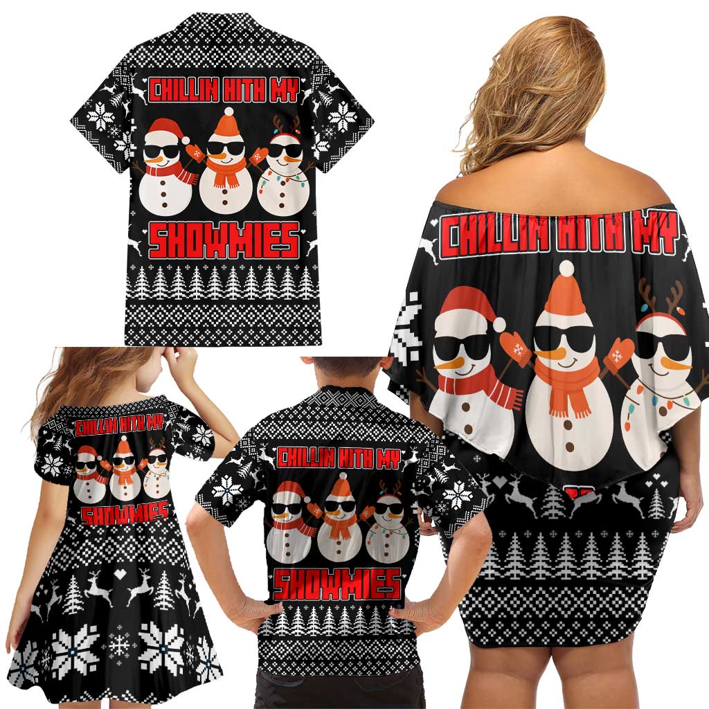 Chillin With My Snowmies Christmas Family Matching Off Shoulder Short Dress and Hawaiian Shirt Xmas Holiday Patterns - Wonder Print Shop