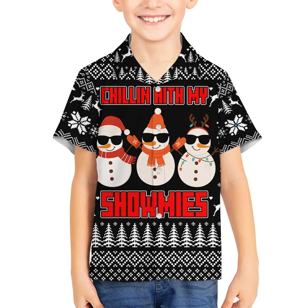 Chillin With My Snowmies Christmas Family Matching Off Shoulder Short Dress and Hawaiian Shirt Xmas Holiday Patterns - Wonder Print Shop