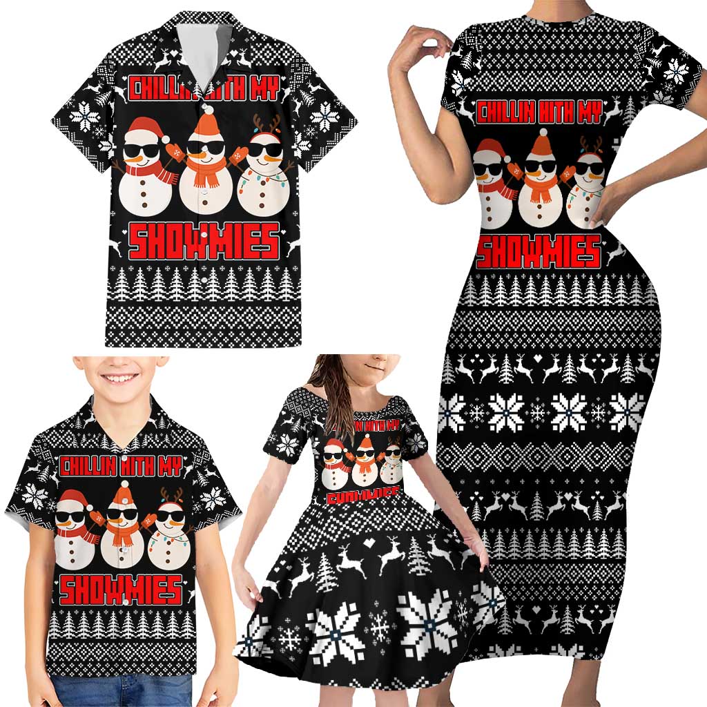 Chillin With My Snowmies Christmas Family Matching Short Sleeve Bodycon Dress and Hawaiian Shirt Xmas Holiday Patterns - Wonder Print Shop