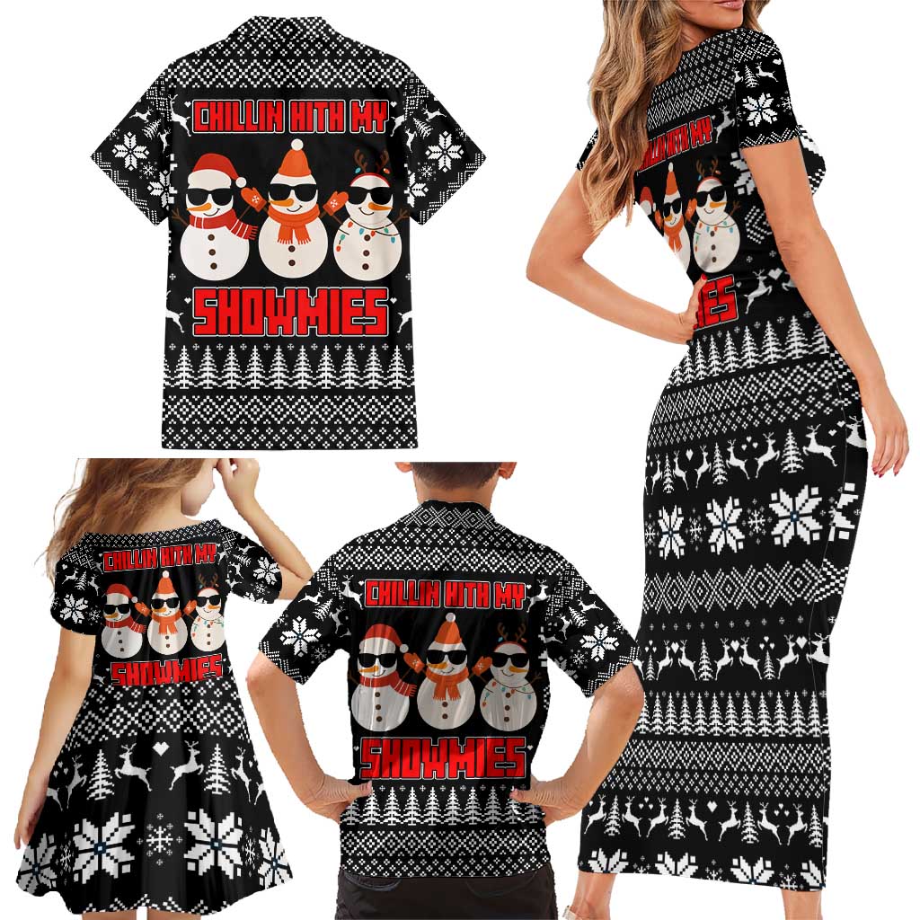 Chillin With My Snowmies Christmas Family Matching Short Sleeve Bodycon Dress and Hawaiian Shirt Xmas Holiday Patterns - Wonder Print Shop