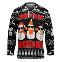 Chillin With My Snowmies Christmas Hockey Jersey Xmas Holiday Patterns - Wonder Print Shop