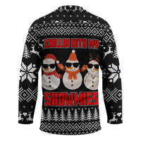 Chillin With My Snowmies Christmas Hockey Jersey Xmas Holiday Patterns - Wonder Print Shop