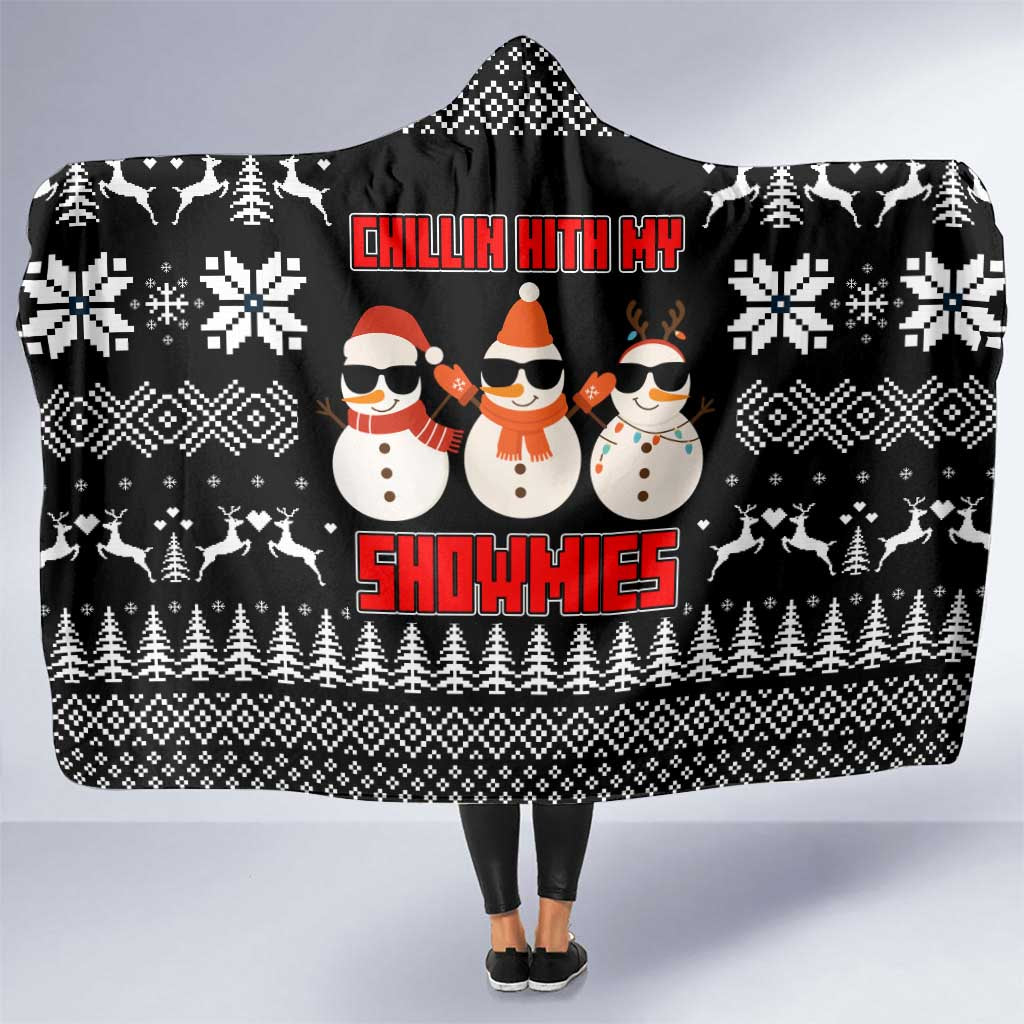Chillin With My Snowmies Christmas Hooded Blanket Xmas Holiday Patterns - Wonder Print Shop