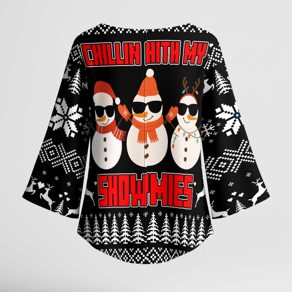 Chillin With My Snowmies Christmas Kimono Sleeve Blouse Xmas Holiday Patterns - Wonder Print Shop