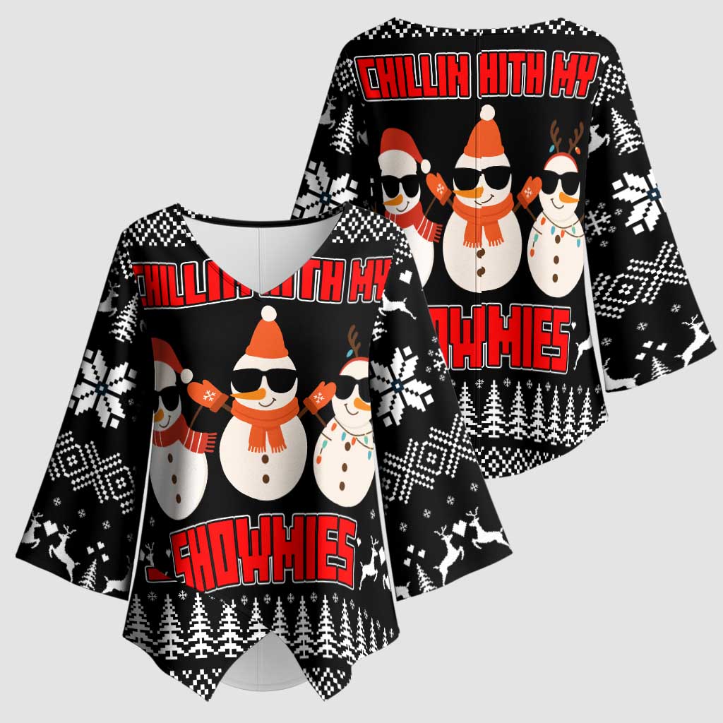 Chillin With My Snowmies Christmas Kimono Sleeve Blouse Xmas Holiday Patterns - Wonder Print Shop