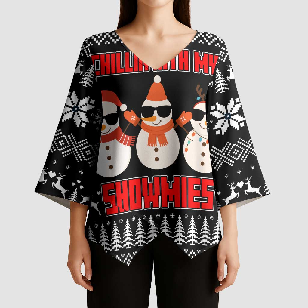 Chillin With My Snowmies Christmas Kimono Sleeve Blouse Xmas Holiday Patterns - Wonder Print Shop