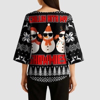 Chillin With My Snowmies Christmas Kimono Sleeve Blouse Xmas Holiday Patterns - Wonder Print Shop