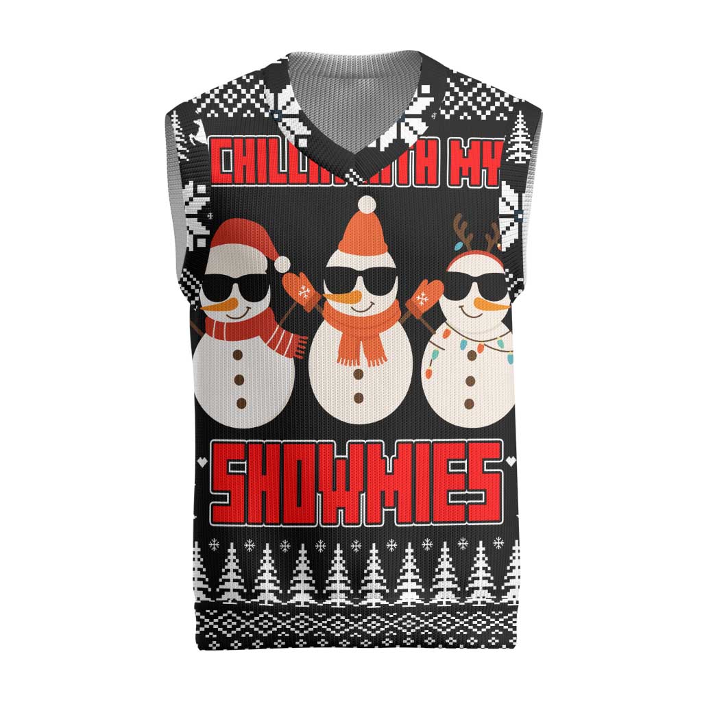 Chillin With My Snowmies Christmas Knitted V-Neck Vest Xmas Holiday Patterns - Wonder Print Shop
