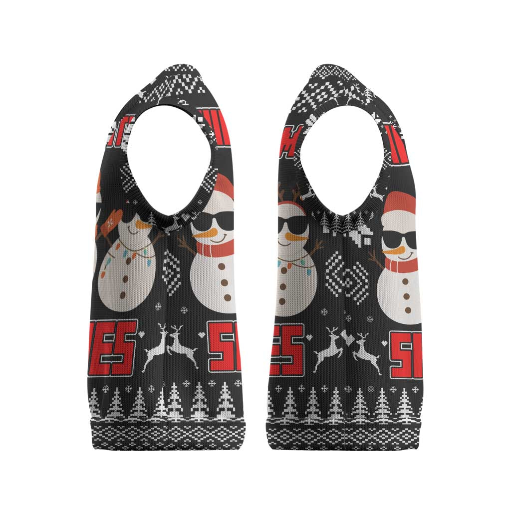 Chillin With My Snowmies Christmas Knitted V-Neck Vest Xmas Holiday Patterns - Wonder Print Shop