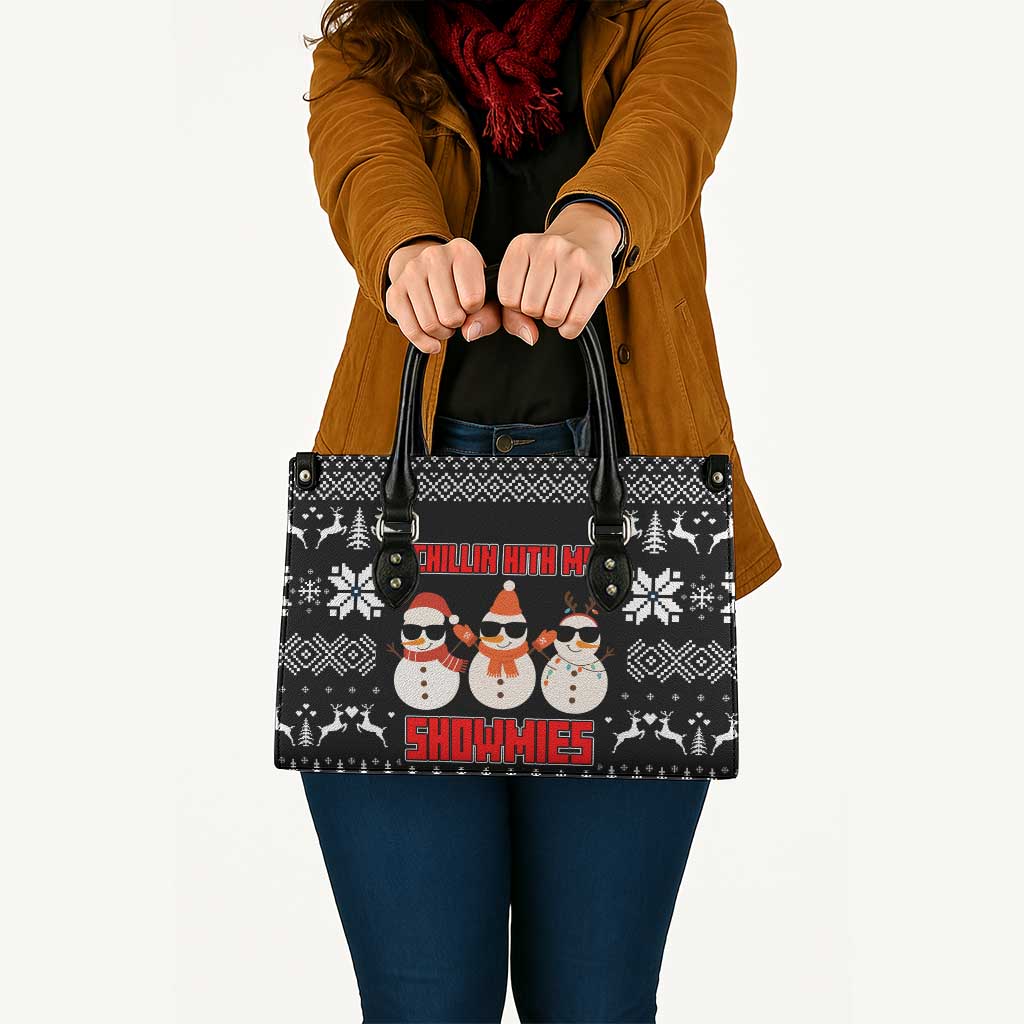 Chillin With My Snowmies Christmas Leather Bag Xmas Holiday Patterns - Wonder Print Shop