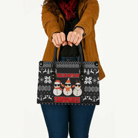 Chillin With My Snowmies Christmas Leather Bag Xmas Holiday Patterns - Wonder Print Shop