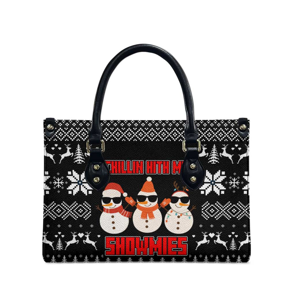 Chillin With My Snowmies Christmas Leather Bag Xmas Holiday Patterns - Wonder Print Shop