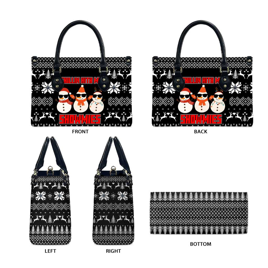 Chillin With My Snowmies Christmas Leather Bag Xmas Holiday Patterns - Wonder Print Shop