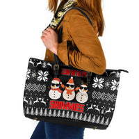 Chillin With My Snowmies Christmas Leather Tote Bag Xmas Holiday Patterns - Wonder Print Shop
