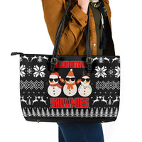 Chillin With My Snowmies Christmas Leather Tote Bag Xmas Holiday Patterns - Wonder Print Shop