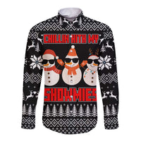 Chillin With My Snowmies Christmas Long Sleeve Button Shirt Xmas Holiday Patterns - Wonder Print Shop
