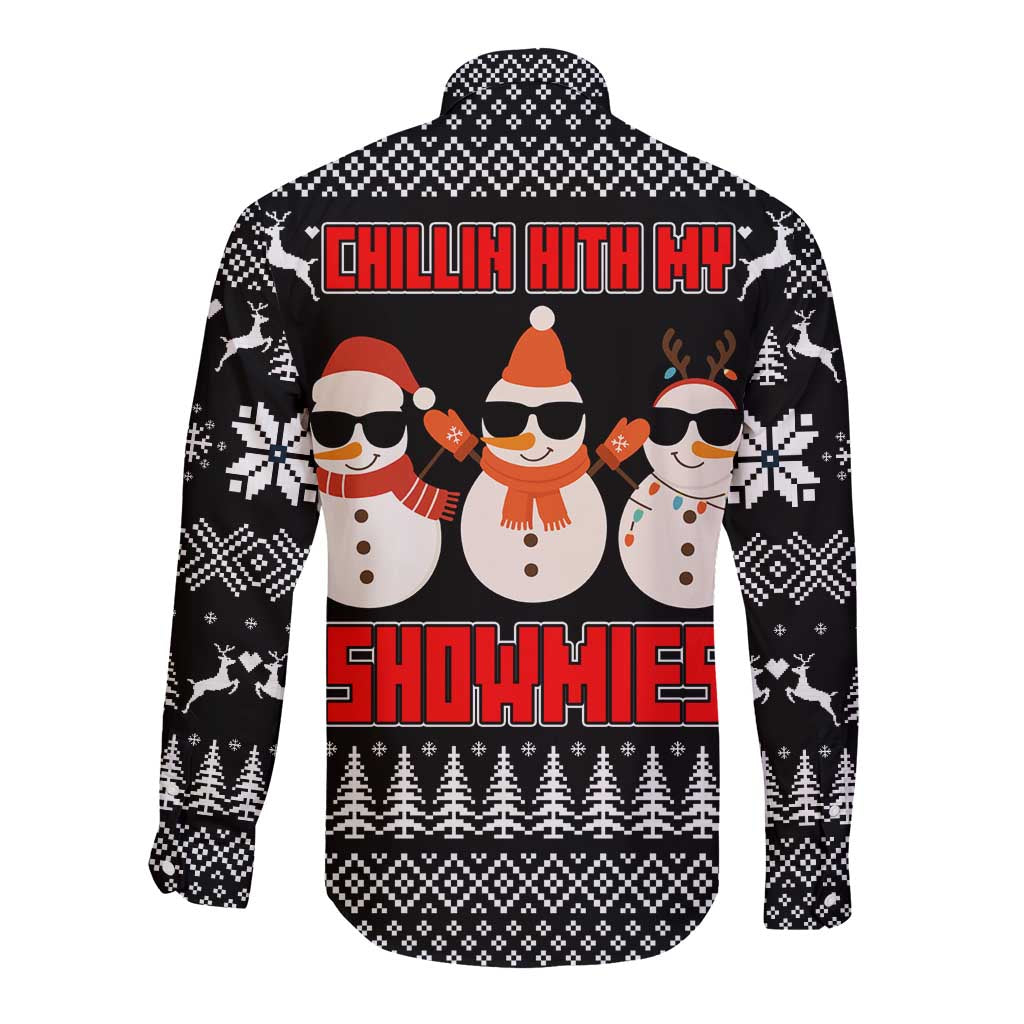 Chillin With My Snowmies Christmas Long Sleeve Button Shirt Xmas Holiday Patterns - Wonder Print Shop