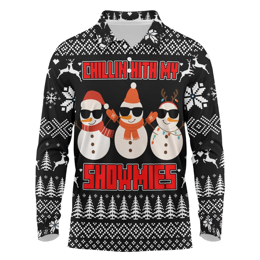 Chillin With My Snowmies Christmas Long Sleeve Polo Shirt Xmas Holiday Patterns - Wonder Print Shop