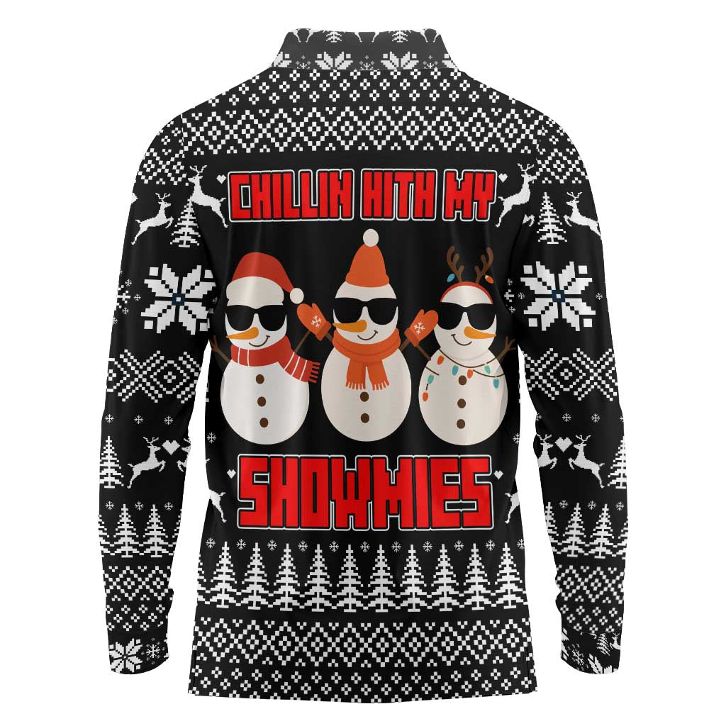 Chillin With My Snowmies Christmas Long Sleeve Polo Shirt Xmas Holiday Patterns - Wonder Print Shop