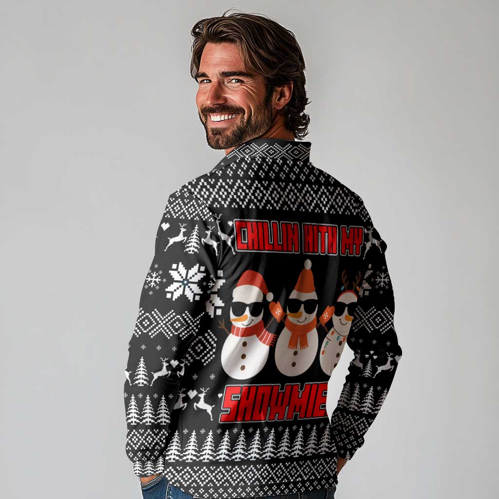 Chillin With My Snowmies Christmas Long Sleeve Polo Shirt Xmas Holiday Patterns - Wonder Print Shop
