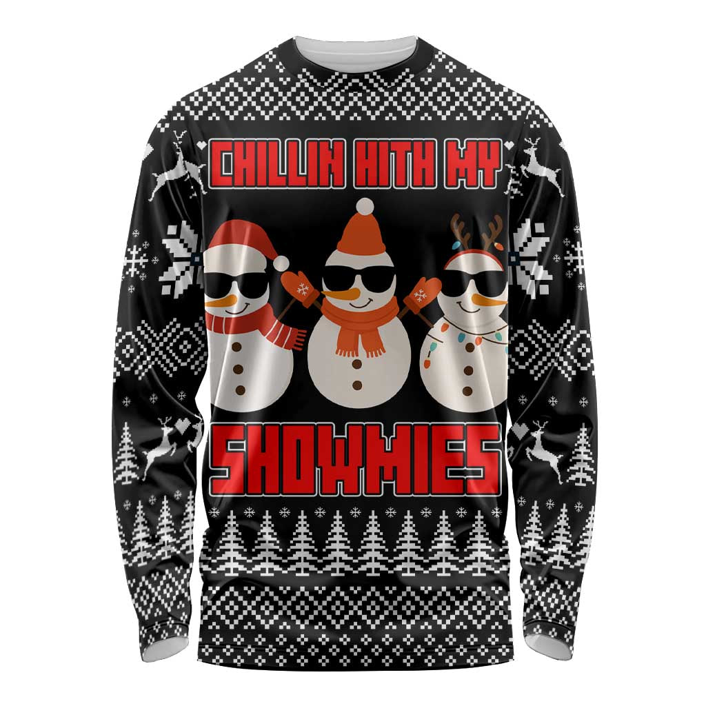 Chillin With My Snowmies Christmas Long Sleeve Shirt Xmas Holiday Patterns - Wonder Print Shop