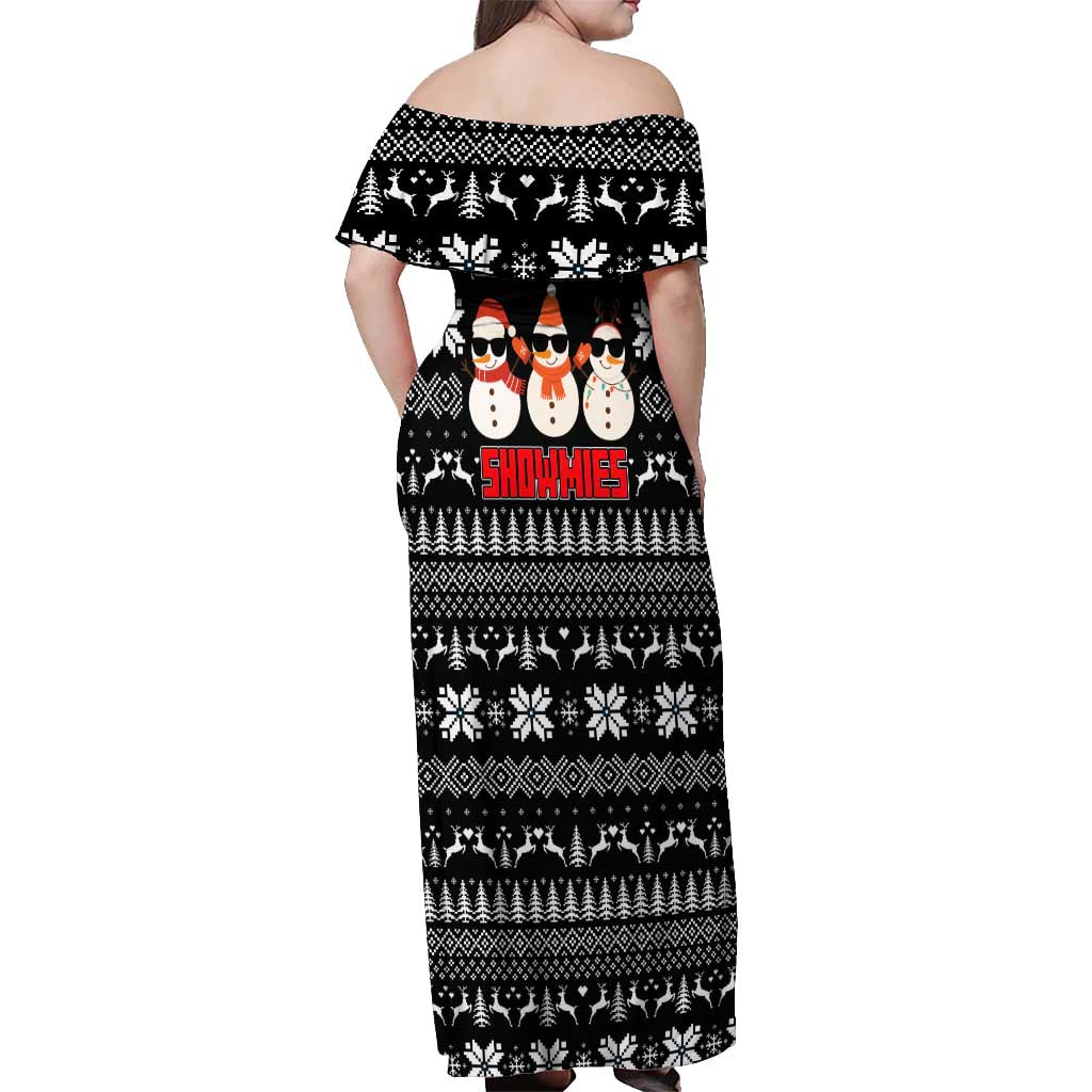 Chillin With My Snowmies Christmas Off Shoulder Maxi Dress Xmas Holiday Patterns - Wonder Print Shop
