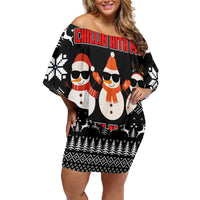 Chillin With My Snowmies Christmas Off Shoulder Short Dress Xmas Holiday Patterns - Wonder Print Shop