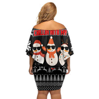 Chillin With My Snowmies Christmas Off Shoulder Short Dress Xmas Holiday Patterns - Wonder Print Shop