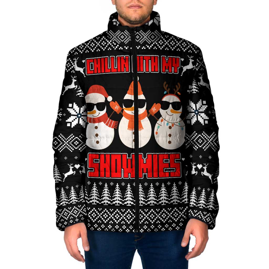 Chillin With My Snowmies Christmas Padded Jacket Xmas Holiday Patterns - Wonder Print Shop