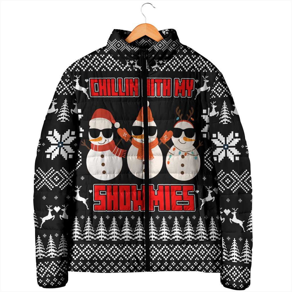 Chillin With My Snowmies Christmas Padded Jacket Xmas Holiday Patterns - Wonder Print Shop