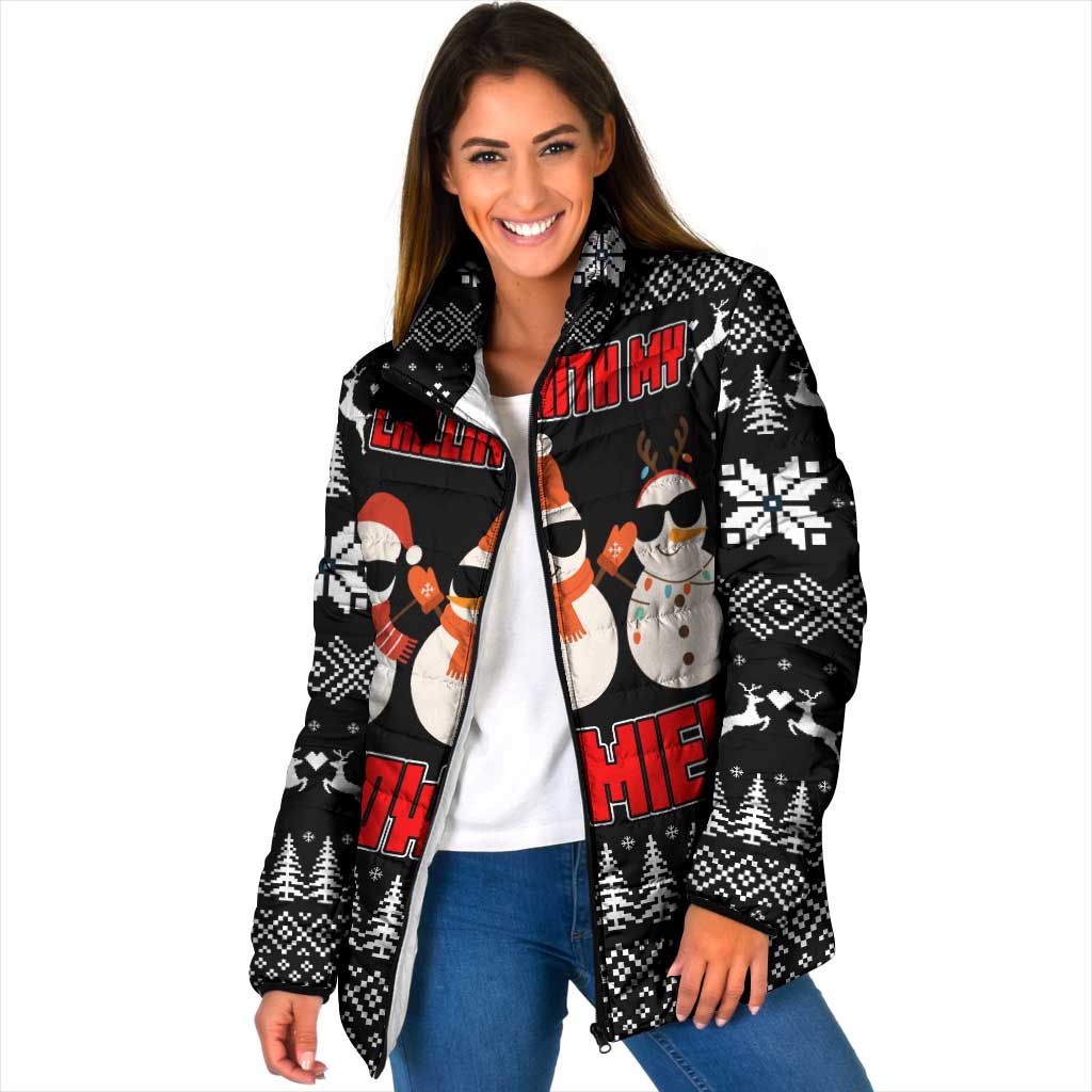 Chillin With My Snowmies Christmas Padded Jacket Xmas Holiday Patterns - Wonder Print Shop