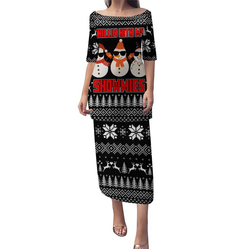 Chillin With My Snowmies Christmas Puletasi Xmas Holiday Patterns - Wonder Print Shop