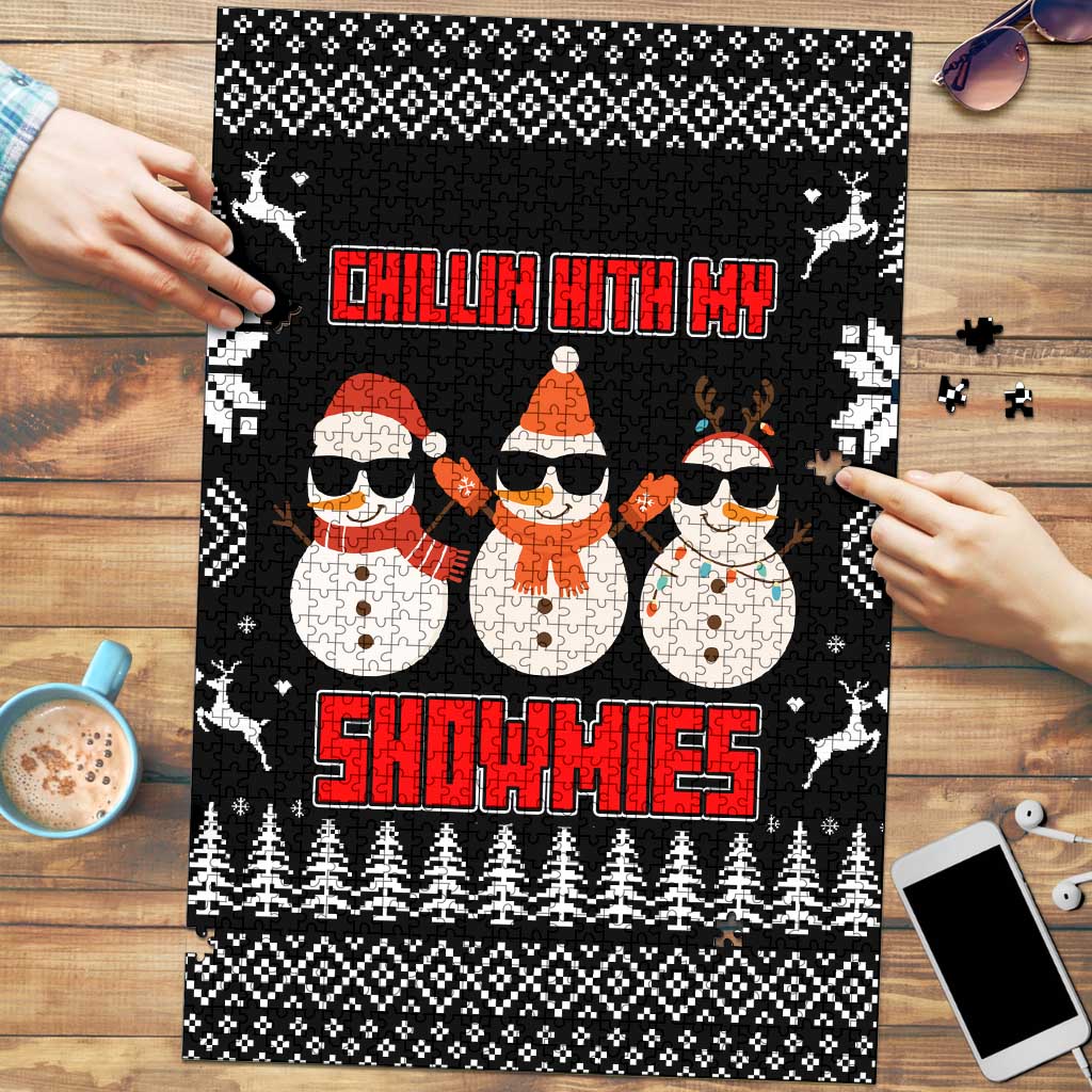 Chillin With My Snowmies Christmas Puzzle Xmas Holiday Patterns - Wonder Print Shop