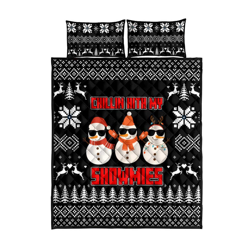 Chillin With My Snowmies Christmas Quilt Bed Set Xmas Holiday Patterns - Wonder Print Shop