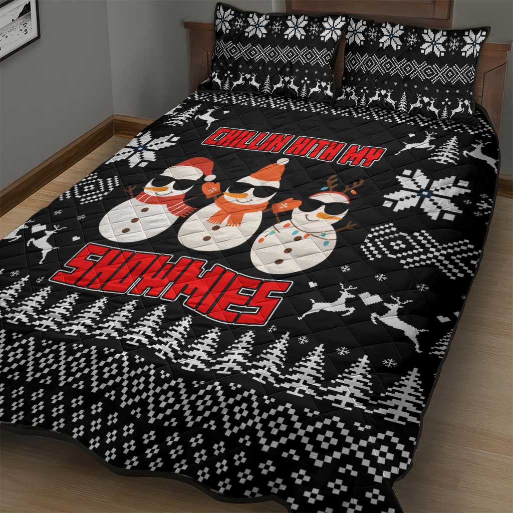 Chillin With My Snowmies Christmas Quilt Bed Set Xmas Holiday Patterns - Wonder Print Shop