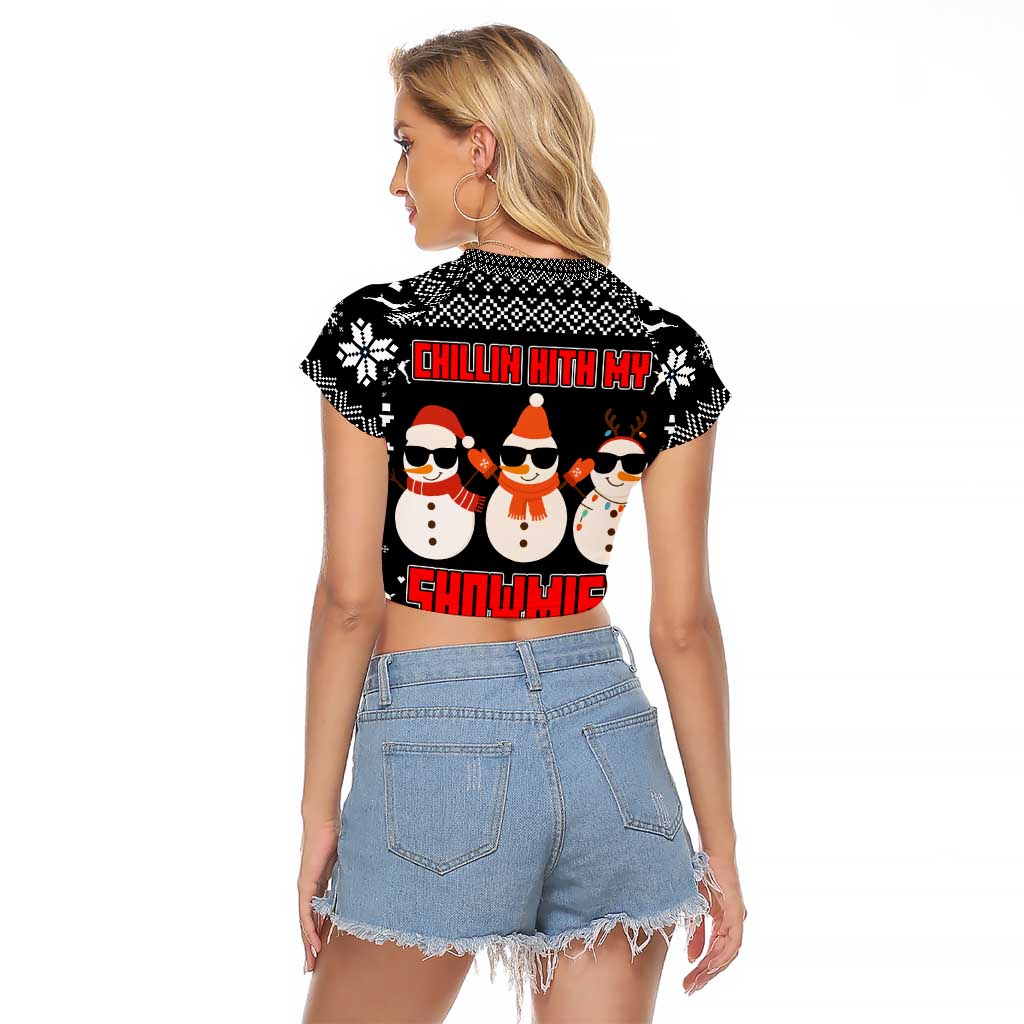 Chillin With My Snowmies Christmas Raglan Cropped T Shirt Xmas Holiday Patterns - Wonder Print Shop