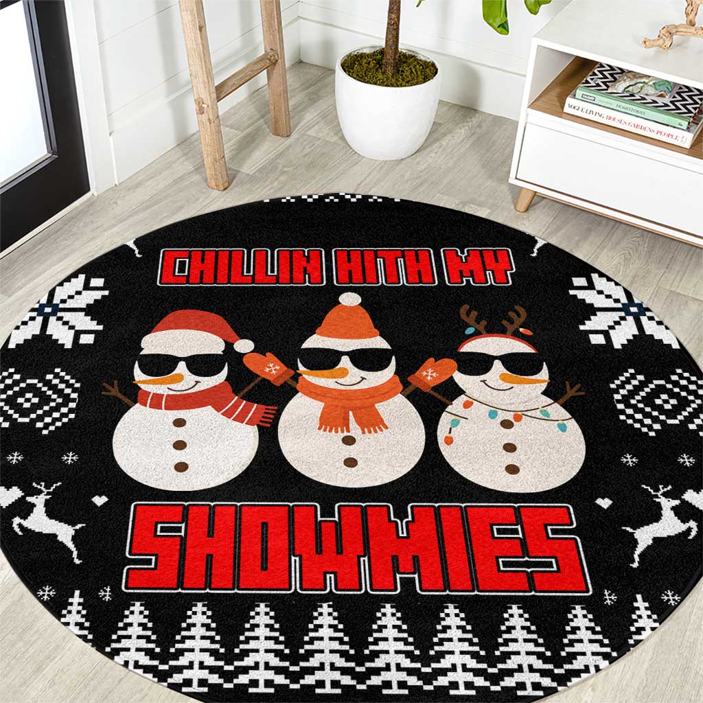 Chillin With My Snowmies Christmas Round Carpet Xmas Holiday Patterns - Wonder Print Shop