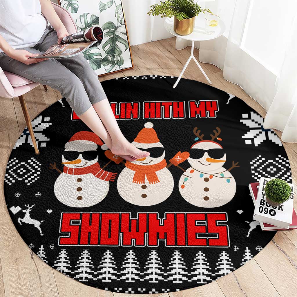 Chillin With My Snowmies Christmas Round Carpet Xmas Holiday Patterns - Wonder Print Shop
