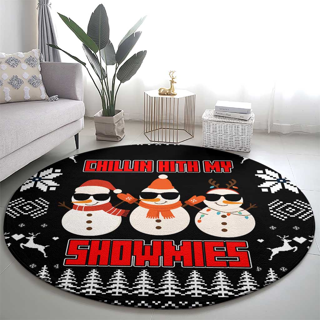 Chillin With My Snowmies Christmas Round Carpet Xmas Holiday Patterns - Wonder Print Shop