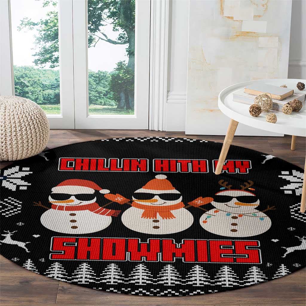 Chillin With My Snowmies Christmas Round Carpet Xmas Holiday Patterns - Wonder Print Shop